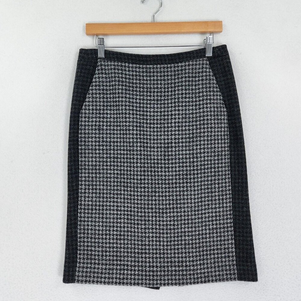 J Crew Skirt Womens 4 Black Gray Houndstooth Wool Midi Pencil Career Classic